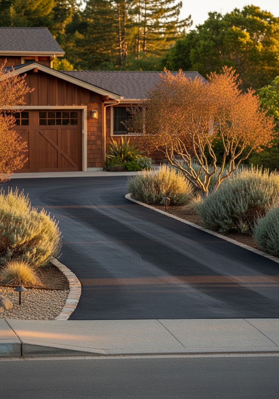 Close-up portrait of a well-maintained Sonoma County home exterior with native plantings and clear property lines.